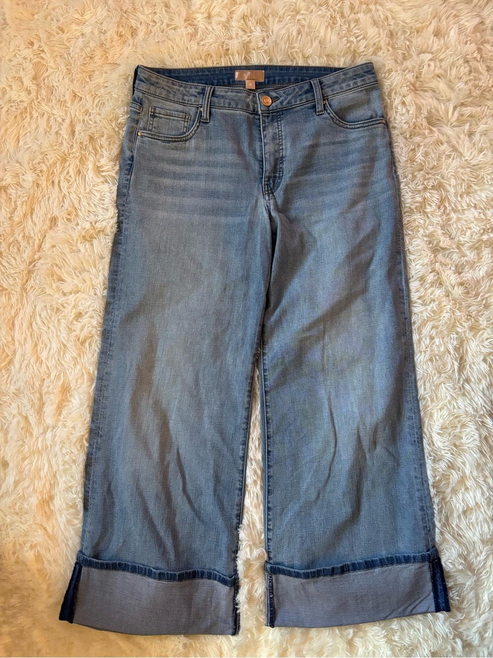 KUT from the Kloth Womens Wide Leg Cuffed Crop Jeans Light Wash Size 10